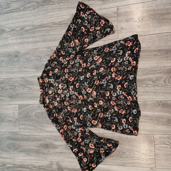 a.n.a Tops - a.n.a Blouse With Choker Sheer Floral Print Pullover Long Sleeve Black  M
